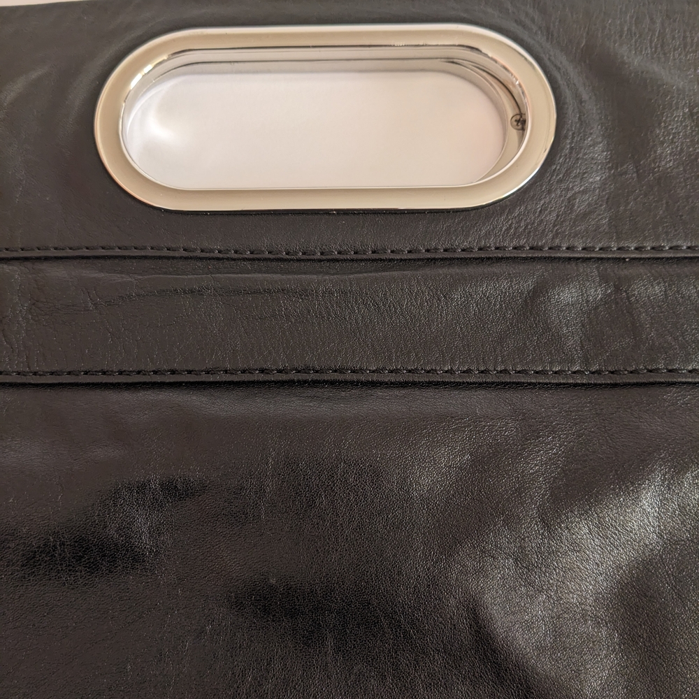Banana Republic Black Leather Clutch with Silver-Tone Handle. - Picture 7 of 9